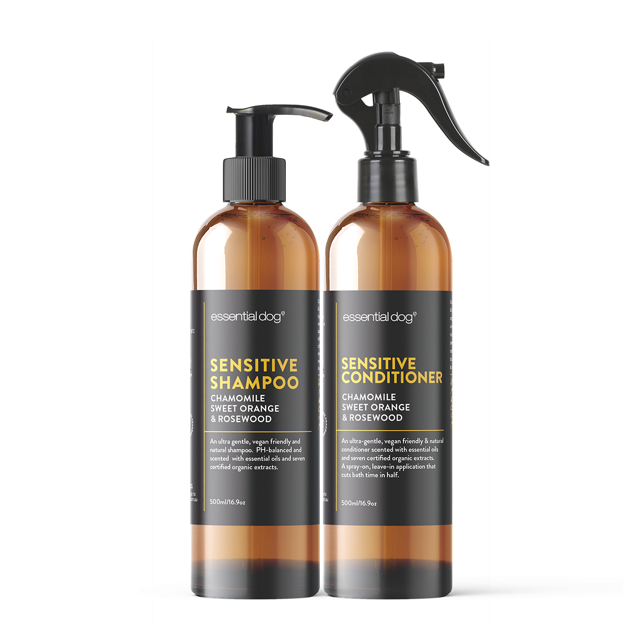 Sensitive Dog Shampoo & Conditioner (No Rinse) Spray 500ml x2 - Chamomile & Rosewood