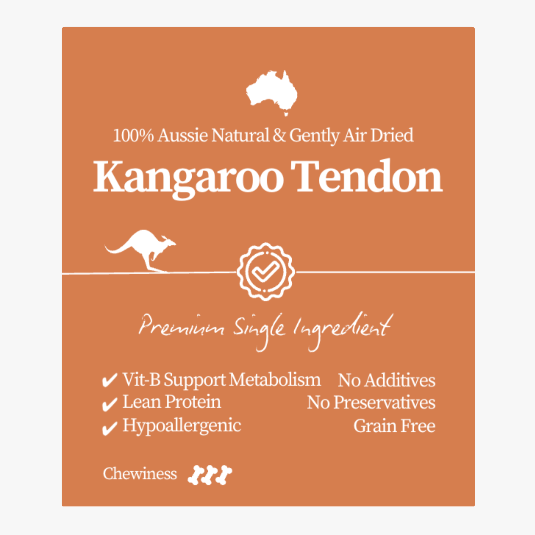 Premium Kangaroo Tendon 60g  <br> Chew Level 3 (Medium)