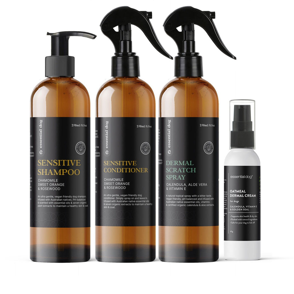 Sensitive Dog Shampoo, Conditioner, Dermal Scratch Spray & Cream