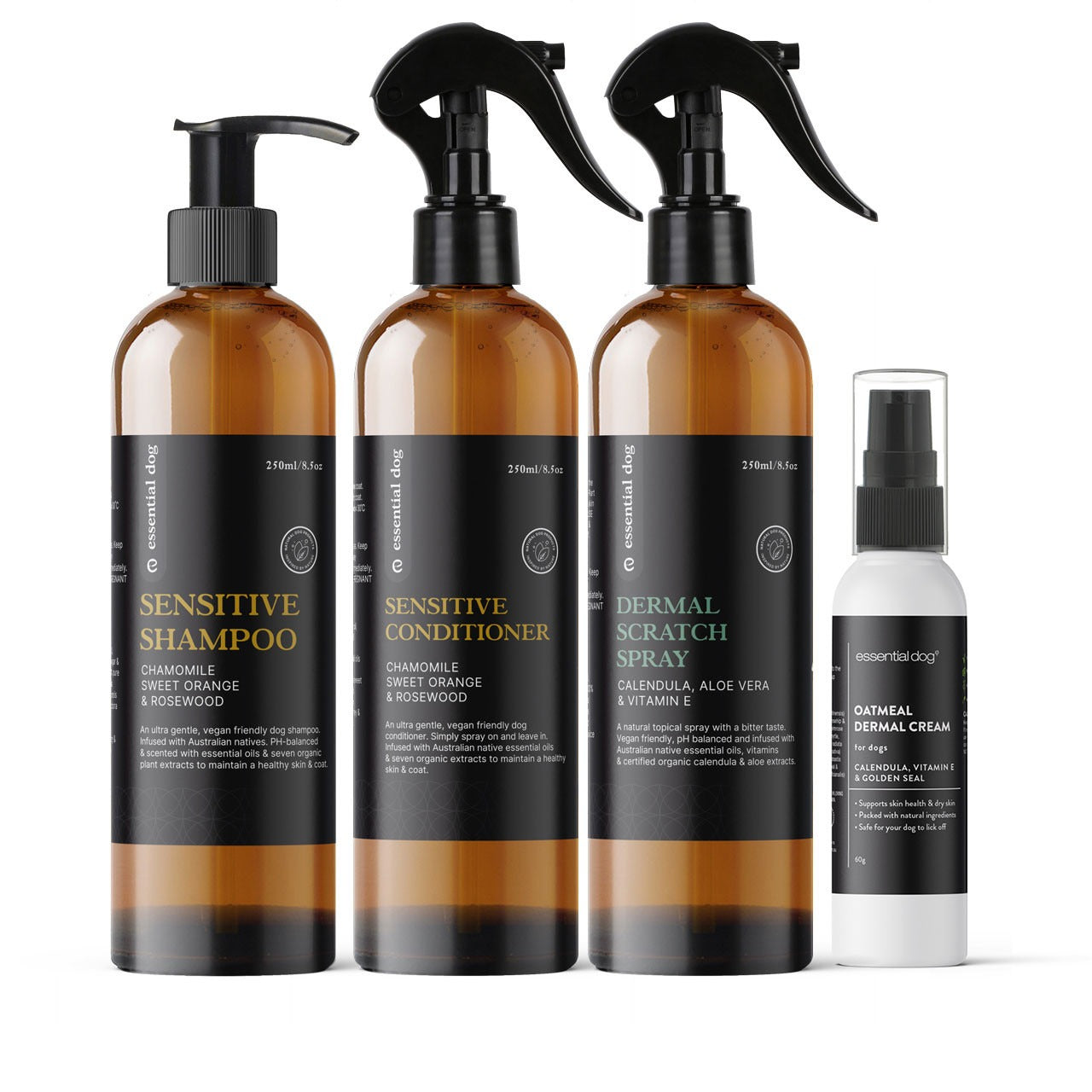 Sensitive Dog Shampoo, Conditioner, Dermal Scratch Spray & Cream